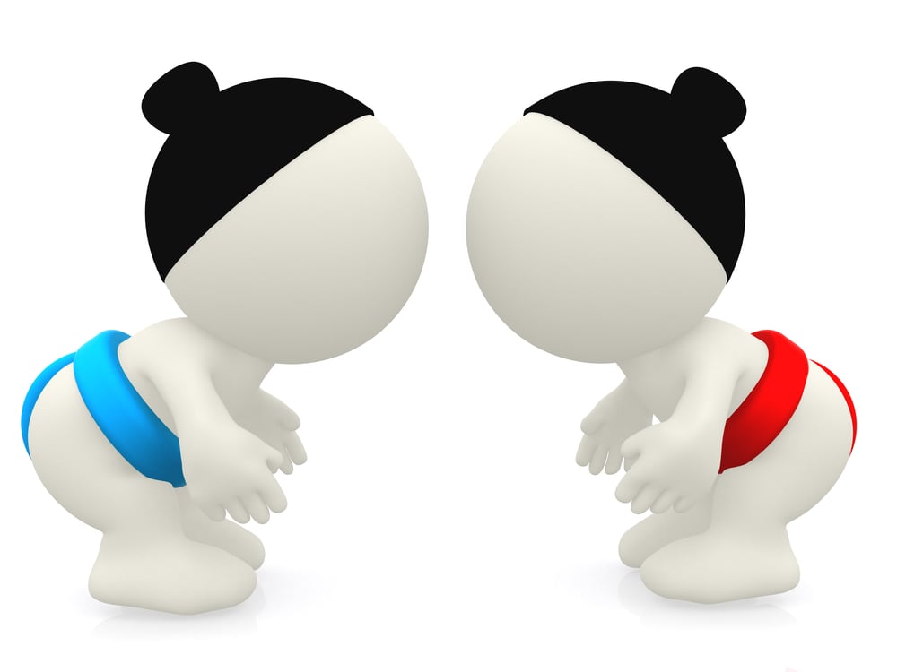 3D heavyweight sumo fighters - isolated over a white background